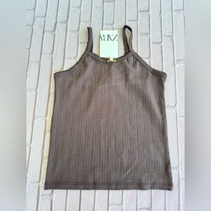 Zara Girls Brown Ribbed Cotton Tank Top Strappy Size 13-14 NWT